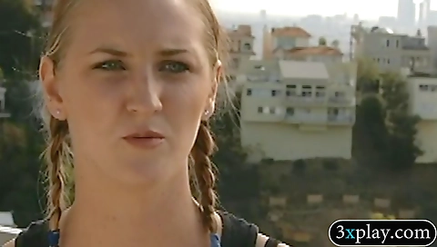 Hot girl with sexy body sucks on a dildo