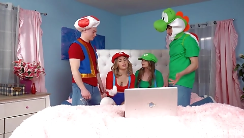 Brunette hair with two sexy girls